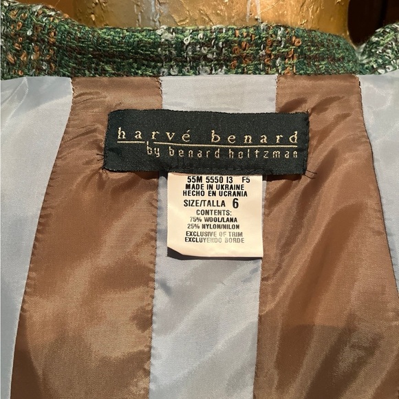 Harve Benard Green tweed jacket with brown velvet trim- size 6 - Picture 4 of 7